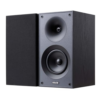 VEVOR Passive Bookshelf Speaker, 300W, Book Shelf Stereo Speakers with 5.25-Inch Woofer and 1-Inch Tweeter, Detachable Grille, 65Hz-20KHz Frequency Response, Wooden Enclosure,for Home Theater (1 Pair) - size: 5.25 Inch, style: Passive Bookshelf Speakers