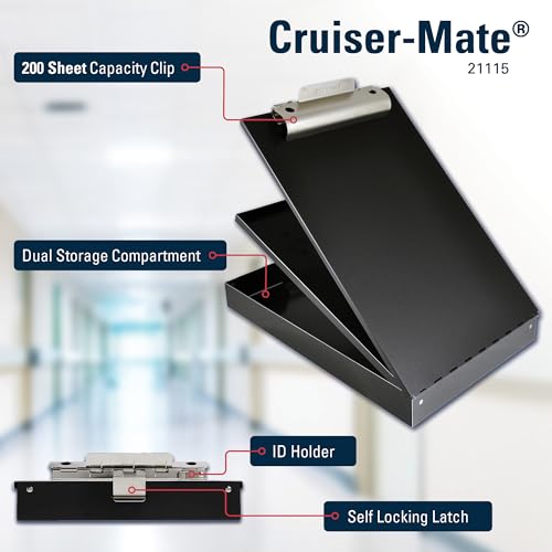 Saunders Cruiser-Mate Black Aluminum Storage Clipboard, Dual Tray Nursing | Self-Locking Latch, 150-Sheet Steel Clip, HIPAA-Compliant Privacy, Made in USA from 89% Recycled Aluminum, for EMS & Police