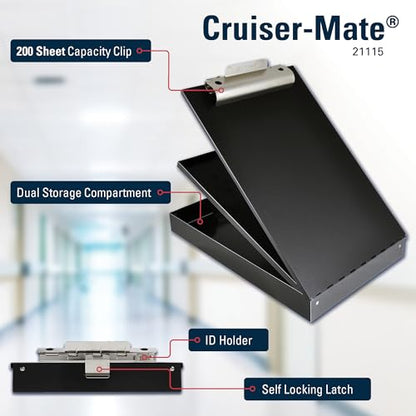Saunders Cruiser-Mate Black Aluminum Storage Clipboard, Dual Tray Nursing | Self-Locking Latch, 150-Sheet Steel Clip, HIPAA-Compliant Privacy, Made in USA from 89% Recycled Aluminum, for EMS & Police