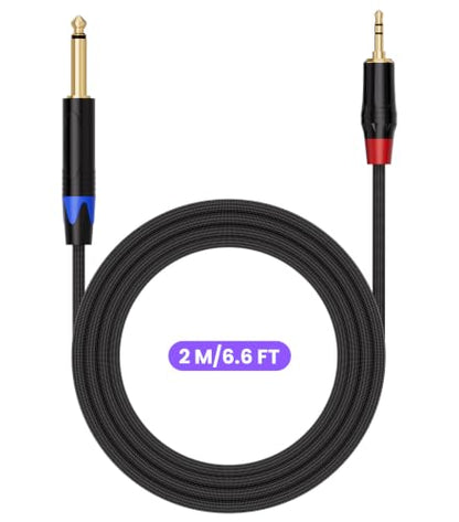 1/4 to 1/8 Stereo Audio Cable Mono to Stereo Patch Cord, 6.6FT | Gold Plated 3.5mm TRS Stereo to 1/4 Inch TS Mono Aux Jack Adapter Cable With Nylon Braid Jacket for Laptop Amplifier - size: 6.6 feet