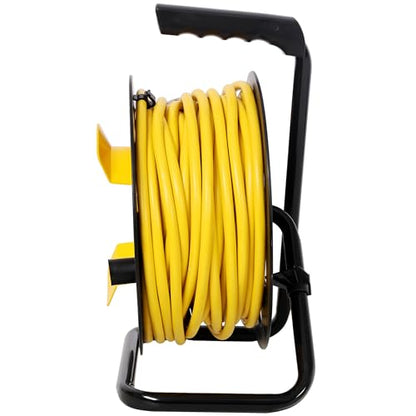 100FT Length Cable Heavy Duty Retractable Extension Cord Reel,12AWG,12A, with 4pcs Outlets and Dust Cover,Portable Handle and Safety Overload Circuit Breaker, UL Certificate