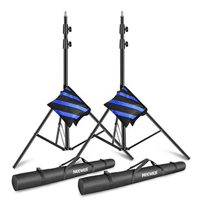 Neewer Light Stands 10 Feet/3 Meters, Pro Heavy Duty Spring Cushioned, All Metal Locking Collars, Set of 2 (Black Finish) with Carry Bags and Sandbags for Photo Video Photography HTC Vive, etc | All Metal Locking Collars, Set of 2 (Black Finish) with Carr