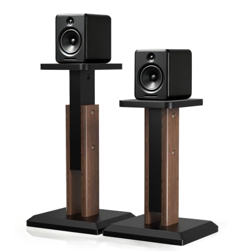 Height Adjustable Speaker Stands Pair 17.7 to 25.6 Inch, Wood Grain - color: Wood, size: 17.7''to 25.6''