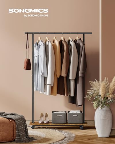 SONGMICS Clothes Rack with Wheels, Metal Garment Rack with Shelf | Clothing Rack for Hanging Clothes, 38.8 Inches, Loads up to 110 lb, Rustic Brown and Black, COLTEN Collection UHSR151B01 - color: Black, style: Single Rod
