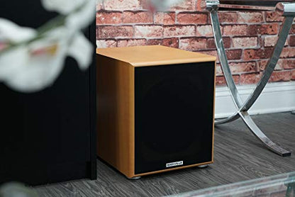 Rockville Rock Shaker 10" Classic Wood Powered Subwoofer Home Theater | 600W Peak, 300W RMS, RCA In/Out, High-Level In/Out, 20Hz-200Hz Response, MDF Enclosure, Class D Amplifier - color: Classic Wood