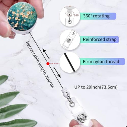 2 Pack Retractable Badge Holders Cute Badge Reel Badge Clip ID Card Holders for Student Office Worker Doctor Nurse Teacher(Painting Flowers) - color: Painting Flowers