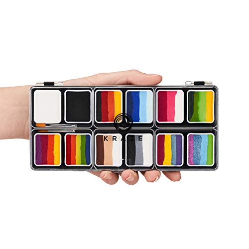Kraze FX Splash 12 Color Split Cake Palette (6 gm) with 2 Brushes - Water Activated, Hypoallergenic, Safe, Non-Toxic Face Painting Kit for Sensitive Skin - size: 12 Split Cake Palette