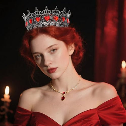 Queen Crown Rhinestone Wedding Crowns and Tiaras for Women Costume Party Hair Accessories Princess Birthday Crown Crystal Bridal Crowns - color: Black Red Crown