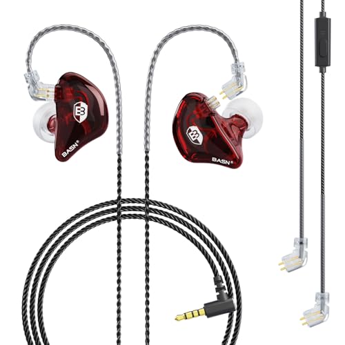 BASN Bsinger Pro in Ear Monitor Headphones,Dual Drivers 2-Pin IEM Earbuds - color: Clear Red