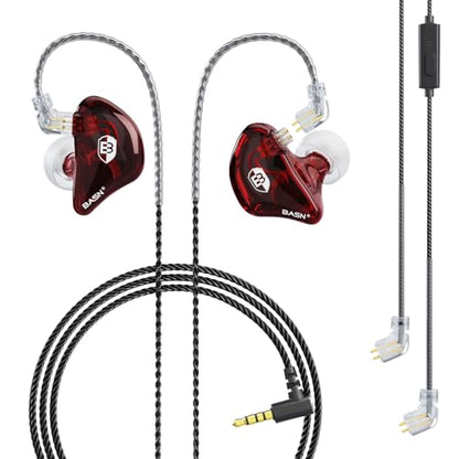 BASN Bsinger Pro in Ear Monitor Headphones,Dual Drivers 2-Pin IEM Earbuds - color: Clear Red