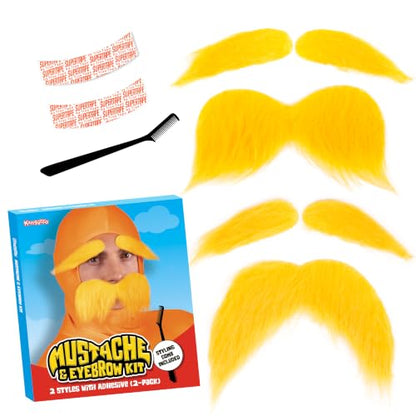 Kangaroo 2 Set of Self-Adhesive Yellow Fake Mustaches & Eyebrows for Adults | Funny Cosplay Eyebrows for Halloween, Dressup, Theater & Parties,Self-Adhesive Costume Accessories for Adults & Kids