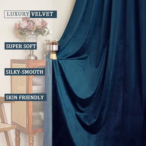 YOFUN 84 inches 2 Panels, Dark Blue Blackout Luxury Velvet Curtains Thermal Insulated Heat Block Soundproof Window Panels Soft Drapes for Bedroom Living Room, Rod Pocket & Back Tab, W52 x L84 - color: Dark Blue, size: 52"W x 84"L (Pack of 2)