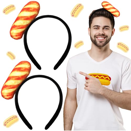 Knitgrip 2 Pcs Funny Headbands Pickle Hot Dog Strawberry Banana Chili Pepper Taco Style Funny Costume Accessories(Hot Dog) - style: Hot Dog
