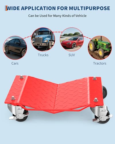 Wheel Dolly Set of 4, 6000LBS Capacity Heavy Duty Car Dollies Red | with 360° Rotational Wheel for Moving Cars, Trucks, Trailers, Motorcycles, and Boats - size: 6000LBS - 4 PCS