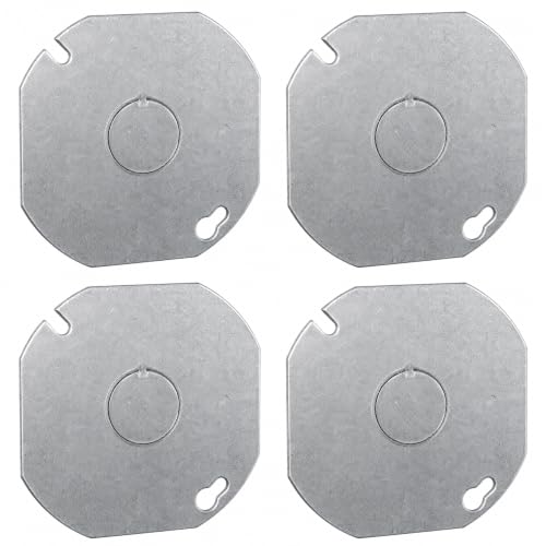OHLECTRIC 4-Inch Round Steel Octagon Box Cover (4 Pack) with 1/2” Knockout - Fire Rated | Ideal for Steel Junction and Device Box Covers for Wiring Connection Protection and Wiring Devices - size: 1/2" KO Outlet Cover