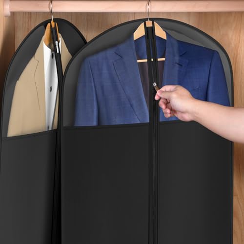 Univivi Garment Bag Suit Bag for Storage and Travel, 40 Inch, Set of 6 | Travel Bag with Zipper and Visible Transparent Window, Oxford Fabrics, Foldable Washable Suit Cover for Jacket, Suits, Coats - size: 24"X40"-6pcs - Black