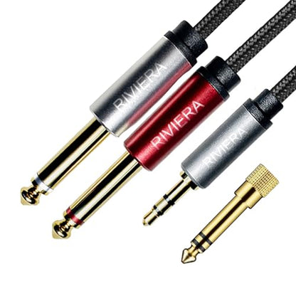 RIVIERA 20FT/6.0M Audio Cable 3.5mm 1/8" TRS to Dual 6.35mm 1/4" TS Braided Sheild Copper Wire and 24K Gold Plated Low Noise with Braided Nylon Jacket for Digital Players & Musical Instruments - color: 1/8 TRS-Dual 1/4 TS Black, size: 20FT/6.0M