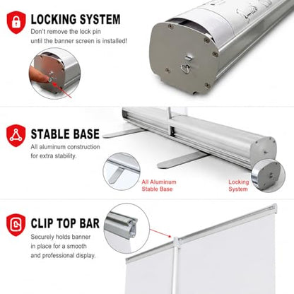 Custom Retractable Roll-Up Banner Stand with Black Carrying Bag, Silver Aluminum Display，Custom Banner for Trade Show Exhibition, Business Events & Store Displays, 33.5" x 80" (Printing Included) - size: 33 ½" x 80 inch (Printing Included)