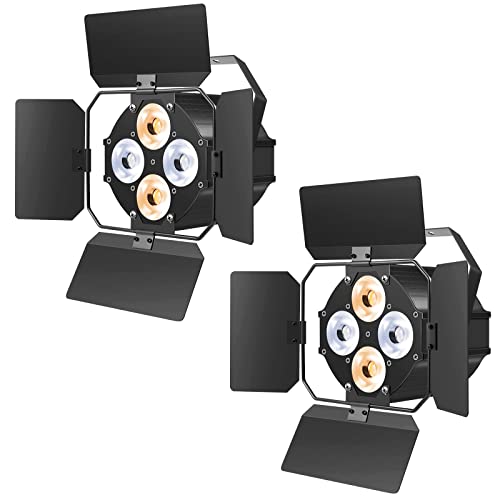 Stage Lights with Barn Doors, COB LED Par Lights Warm & Cool White Spotlights, Sound Activated DMX512 Par Can Light Uplights for Events Wedding Party Theater Church Studio Concert 2 Packs - color: 2 PCS