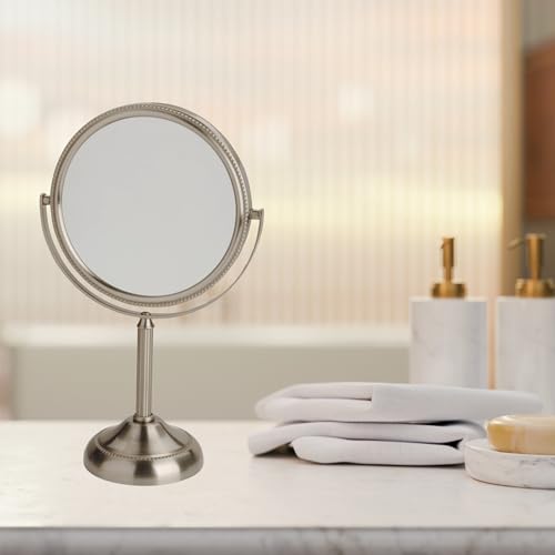 JERDON 6" Tabletop Makeup Mirror - 10X Magnification - Nickel - JP910NB | Two-Sided Swivel Design, 11" Tall, Portable - color: Nickel