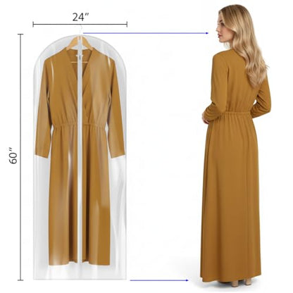60” All Clear Garment Bags for Travel - PEVA Waterproof Suit Cover with Zipper for Hanging Clothes, long Gowns - Durable Dresser for Closet Storage, Dustproof & Moisture Resistant - 60”/12 Pack - size: 60" -12 Pack
