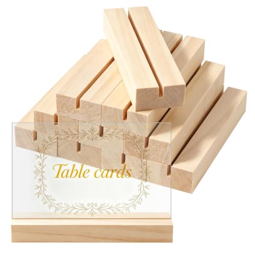 10Pcs 5.51x1.38 Inches Wood Table Number Stands, Wooden Place Card Holders, Acrylic Sign Holders for Wedding, Ceremony, Birthday, Party, Home Decoration, Events (3mm Slots) - size: 10 Pcs- L 5.51"- Slots 3mm