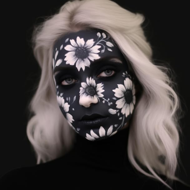 Black Face Paint, Blendable Cream Body Painting Kit, Eye Black for Sports Baseball Softball Football, Facepaint for Skull Joker Vampire, Halloween Skeleton Cosplay, Costume, Parties, 21.fl oz (60ml) - color: Black