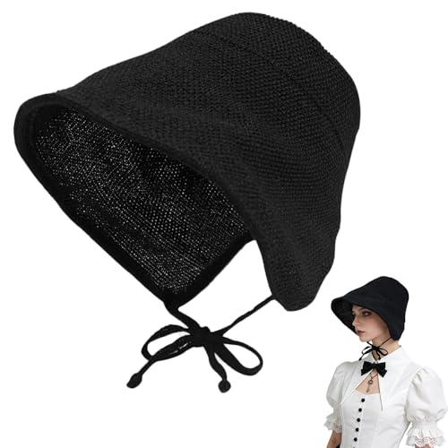 Womens Vintage Bonnet with Tie, Foldable Sun Hat, Victorian Costume Accessory for Photo Halloween Picnic - color: Black