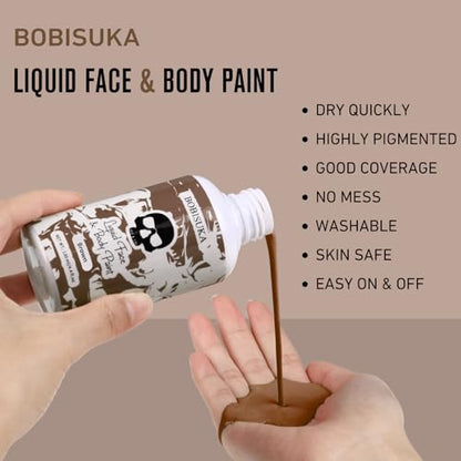 BOBISUKA Brown Face Body Paint Liquid Texture Washable Non Toxic Facepaint Fast Drying Foundation Makeup for Halloween Camo Hulk Hunting Cosplay SFX Costume Party Large Capacity(130ml) - color: Brown