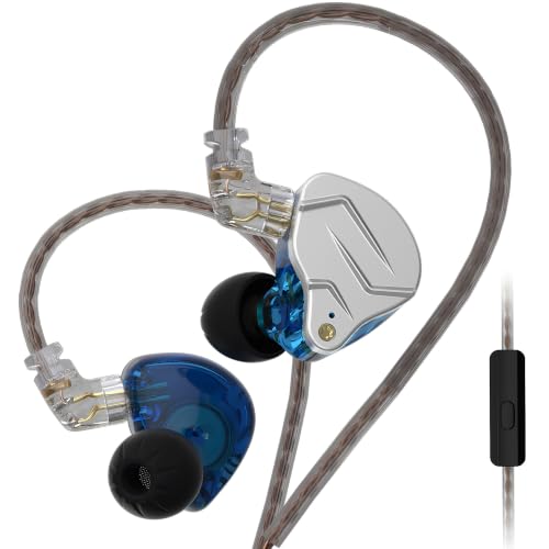 KZ ZSN Pro in-Ear Earphones with Mic, 3.5mm Wired Earbuds Blue | HiFi Musician Monitor, Detachable 2-Pin Cable, Noise-Isolating, 10mm DD+BA, HD Call Mic, Smartphone Compatible - color: Blue with Microphone