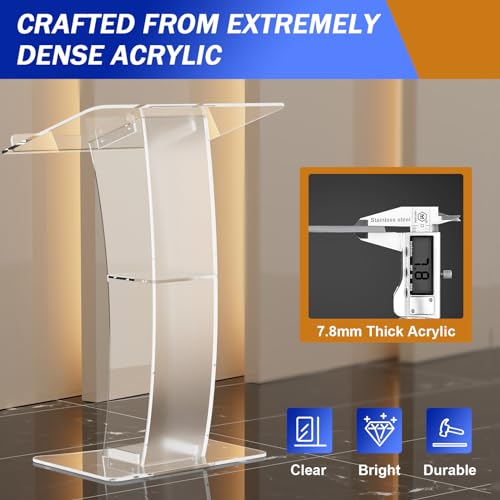 Slanted Podium Lectern Conference Pulpit Acrylic Podium Clear Transparent Church Lectern Pulpit Office Stand up Floor-Standing Podium Lectern (Type 3)