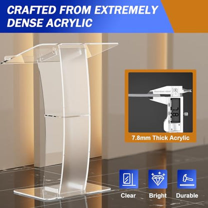 Slanted Podium Lectern Conference Pulpit Acrylic Podium Clear Transparent Church Lectern Pulpit Office Stand up Floor-Standing Podium Lectern (Type 3)