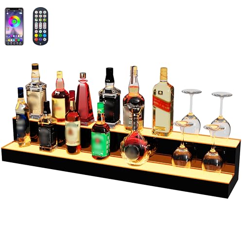 MESAlLUP 40 Inch 2 Tier Lighted Liquor Bottle Display Shelf, LED Bar Shelves with APP or Remote Control, Mulit Color Lighting for Home Mini Bars Decor, Restaurants & Party Use, Acrylic Stand - size: 2 Tiers 40 Inches
