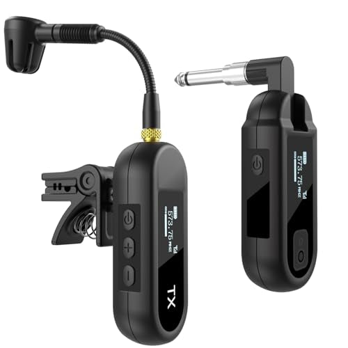 YXG Wireless UHF Saxophone Microphone System, Clip-On Instrument Microphone for Sax and Trumpet, Preset EQ & Echo Level 100 Ft Transmission Rechargeable Compact Transmitter and Receiver 8 Hours