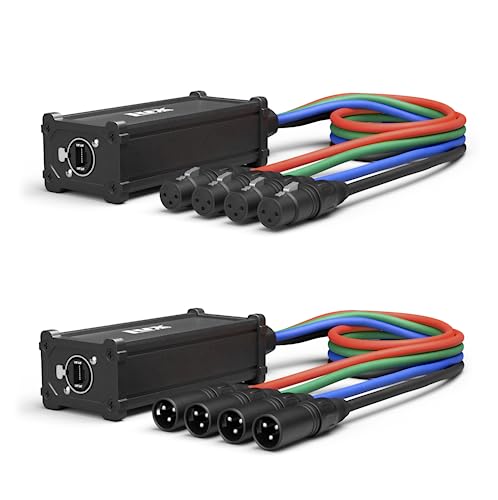 LyxPro 4-Channel XLR to RJ45 Ethercon Audio Snake Pair, 3 ft Cables | Male/female 4-channel breakouts with 3-ft color-coded XLR leads; carries analog audio, AES or DMX over CAT6 up to 330 ft. - size: Pair - 3 Feet XLR