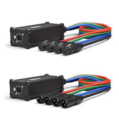LyxPro 4-Channel XLR to RJ45 Ethercon Audio Snake Pair, 3 ft Cables | Male/female 4-channel breakouts with 3-ft color-coded XLR leads; carries analog audio, AES or DMX over CAT6 up to 330 ft. - size: Pair - 3 Feet XLR