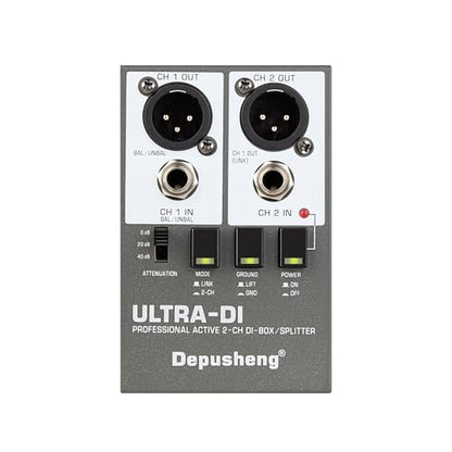 Depusheng Ultra-DI Di2 Professional Active 2-Channel DI-Box/Splitter w/Input Attenuator to Connect Guitar & Bass,Connector to Balanced & Unbalanced，Support 48V power supply