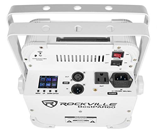 Rockville Best PAR 60 White RGBWA+UV Wash Light Pair Bundle with RLB40 Bag | Up to 18-Hour Rechargeable Battery, 13200 mAh, Wireless DMX, 9x6W LEDs, 6500 Lux, Remote, Flicker Free, Travel Bag, 3-Items