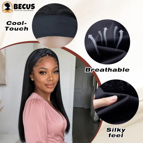 BECUS 20" Straight Headband Wig Natural Black Everyday Style - color: A-Straight Black, size: 20 Inch