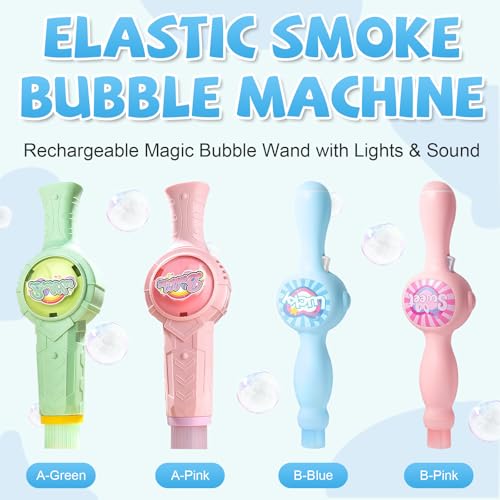 Fog Bubble Machine,Elastic Smoke Bubble Machine,Rechargeable Automatic Smoke Bubble Maker,Colorful Lights & Music,Magic Fog Bubble Wand Summer Christmas Birthday (A-Green) - color: A-green