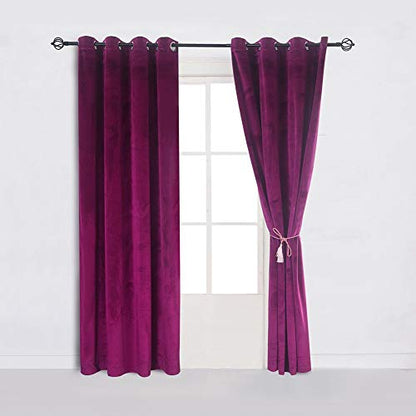 Super Soft Luxury Room Darkening Velvet Fushcia Room Darkening Blackout Curtain Panel Drapes 52 inch Wide by 84 inch Length with Grommet Fushcia,2 Panels - color: Fushcia, size: 52Wx84L