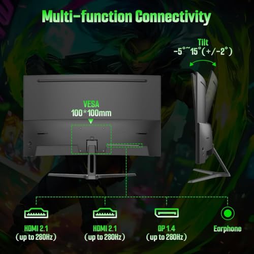 SANSUI 27 Inch 280Hz Curved Gaming Monitor,WQHD 280Hz / HD 400Hz Dual Mode, - size: 27