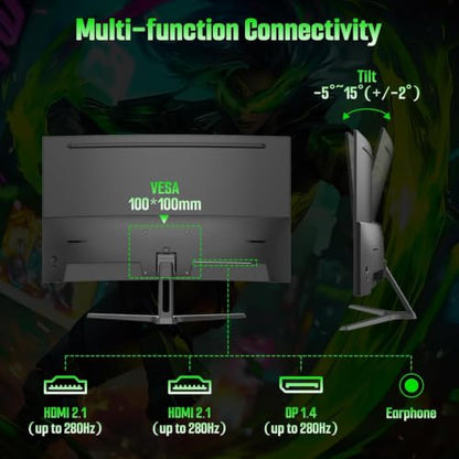 SANSUI 27 Inch 280Hz Curved Gaming Monitor,WQHD 280Hz / HD 400Hz Dual Mode, - size: 27
