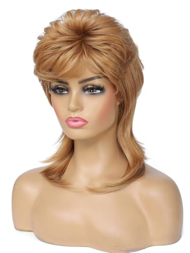 Mullet Wig, Retro Rocker Style Wig, 80s & 90s Costume Glam Party Accessory, Ideal for Halloween and Cosplay (Strawberry Blonde) - color: w57-Strawberry Blonde