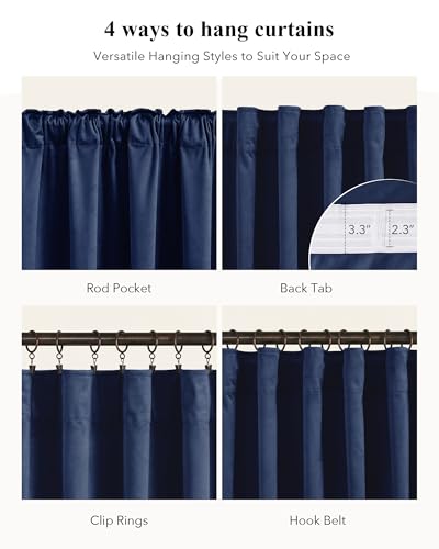 StangH Navy Blue Velvet Blackout Curtains for Living Room, W42 x L90, 2 Pcs - color: Blue Series - Navy Blue, size: 42"W x 90"L (Pack of 2)