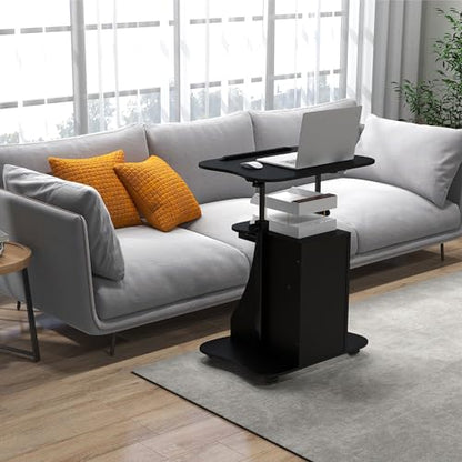 LDAILY Mobile Podium Stand, Height-Adjustable Portable Rolling Laptop Stand with Storage Cabine & Tilting Desktop, Sit to Stand Desk Laptop Cart with Lockable Casters for Office (Black) - color: Black