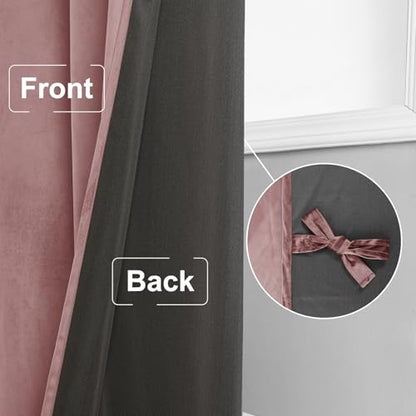 JIUZHEN Wild Rose Velvet Blackout Curtains 42W x 63L 2 Panels - color: Wild Rose, size: 42"W x 63"L (Pack of 2)