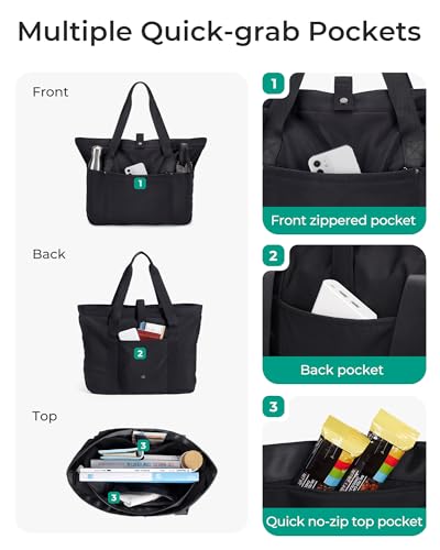 BAGSMART Tote Bag for Women, Foldable Tote Bag With Zipper Travel Shoulder Bag Handbag for Work - color: Coffee Brown
