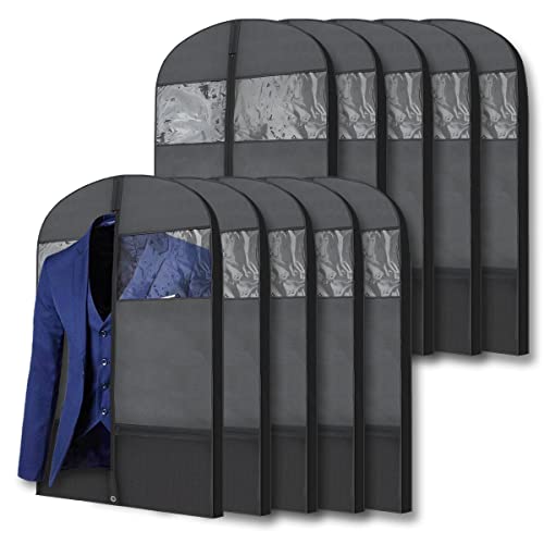 Plixio Gusseted Garment Bags Suit Bag for Travel and Clothing Storage of Dresses, Dress Shirts, Coats— Includes Zipper Pockets and Large Transparent Window (10 Pack: 43" x 24" x 3.4") - size: 10 Pack: 43" x 24" x 3.4"