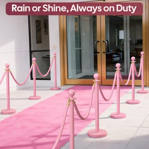 4 Pack Pink Stanchions and Velvet Ropes Set, Stainless Steel Crowd Control Barriers, 3Pcs Pink Ropes and Poles for Party Supplies,Prom,Birthday,Business,Wedding,Baby Shower, Bridal Shower,Anniversary - color: Pink, size: 4pcs
